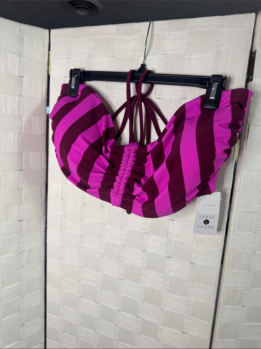 Shade & Shore Magenta and Burgundy Striped Bikini Top